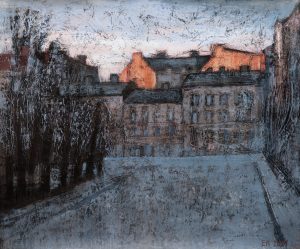Winterlicher Sonnenuntergang auf dem Nikolskaja-Platz, 2021