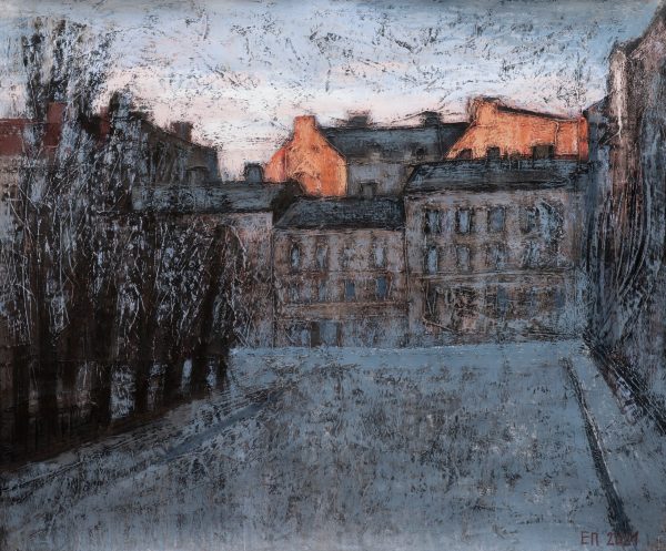 Winterlicher Sonnenuntergang auf dem Nikolskaja-Platz, 2021